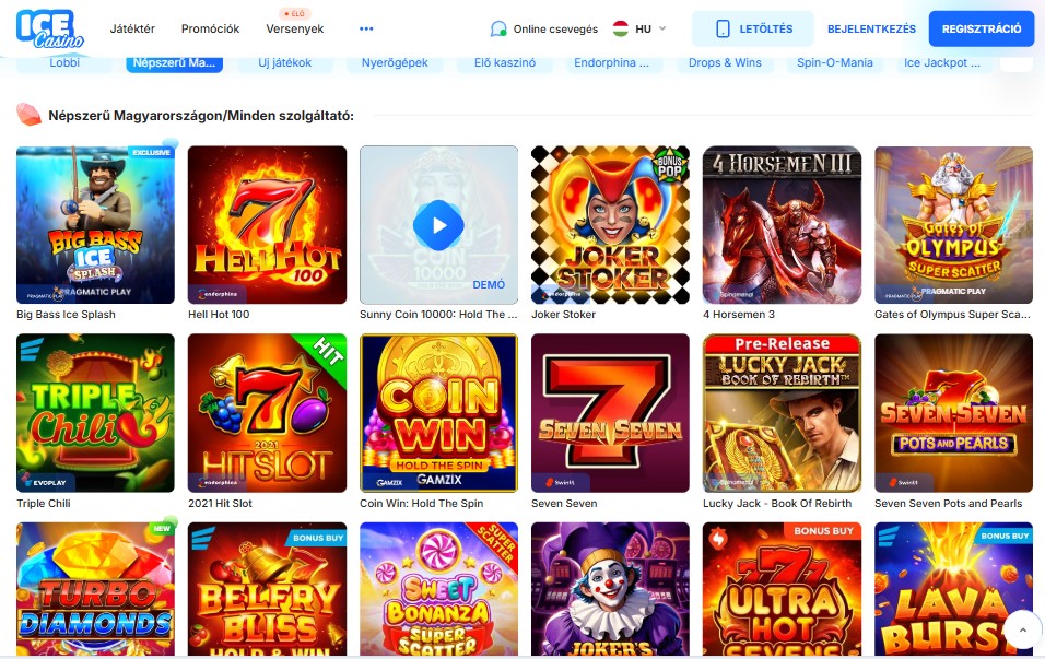 Ice Casino játékok és fejlesztők